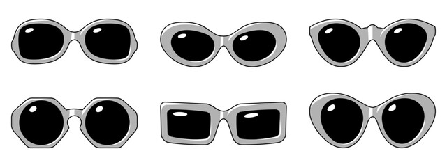 Vintage Women Sunglasses Set. Vector cliparts isolated on white.