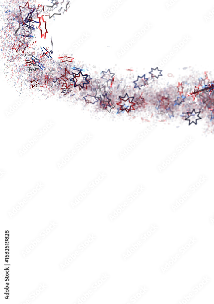 Poster festive background with confetti in the shape of stars in the color of the american flag.