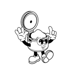 Retro character design of funny rice cooker outline