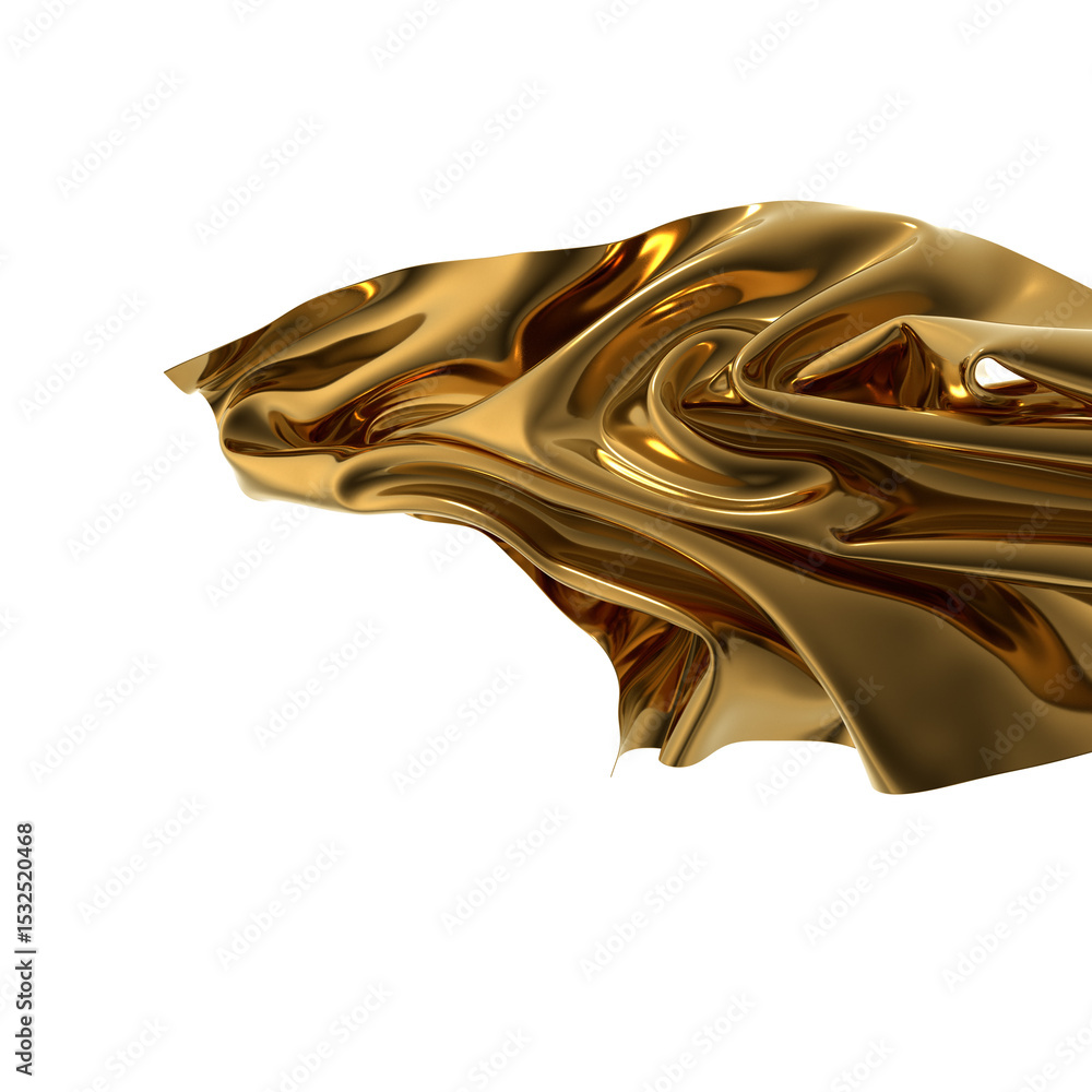 Poster shiny golden fabric draped in an abstract form