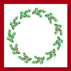  Festive seamless pattern with Christmas wreaths and red berries, ideal for holiday packaging and cards.