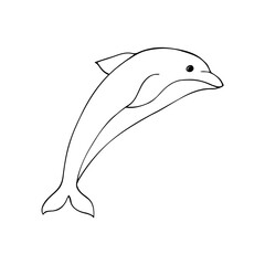 Playful hand-drawn dolphin in a cartoon style great for kids designs, marine themes, and sea life projects.