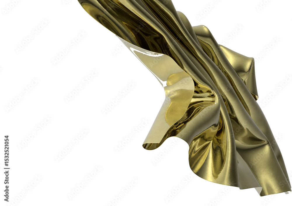 Poster shiny golden fabric draped in an abstract form