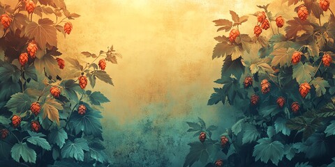 Artistic hop bines, autumnal hues, vibrant.