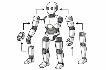 Modular Assembly Diagram of Humanoid Robot with Interchangeable Parts