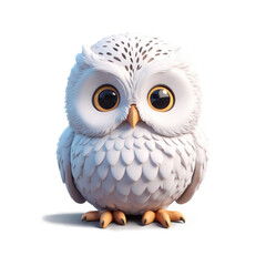 Obraz premium 3D rendered cute kawaii snow owl with orange features against transparent background