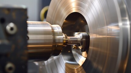 Close-up of groove turning operation on a lathe, demonstrating a cutting tool creating precise grooves on a metal workpiece