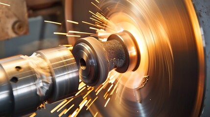 Close-up of groove turning operation on a lathe, demonstrating a cutting tool creating precise grooves on a metal workpiece