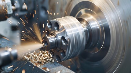 Close-up of groove turning operation on a lathe, demonstrating a cutting tool creating precise grooves on a metal workpiece