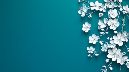 Artistic Layout of Exquisite White Floral Motifs Against an Intense Teal Background with Ample Negative Space for Promotional Use