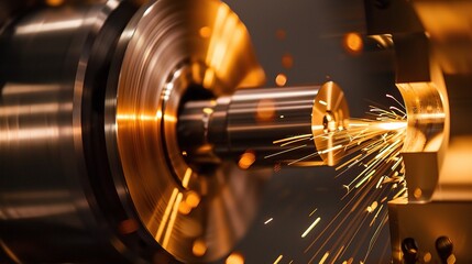 Close-up of groove turning operation on a lathe, demonstrating a cutting tool creating precise grooves on a metal workpiece