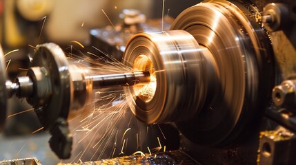 Close-up of groove turning operation on a lathe, demonstrating a cutting tool creating precise grooves on a metal workpiece