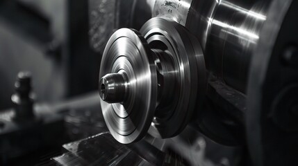 Close-up of groove turning operation on a lathe, demonstrating a cutting tool creating precise grooves on a metal workpiece