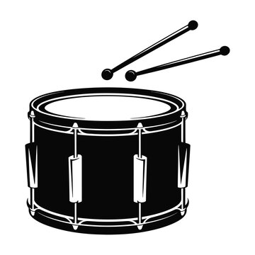 Bass drum with drumsticks black and white illustration