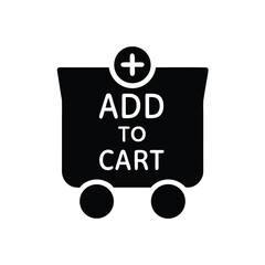Black Shopping Cart with Add to Cart Text and Plus Sign Symbol