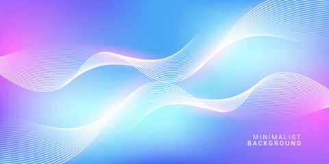 Abstract blue gradient background with shining lines waves. Minimalist background for banner, poster, cover, brochure, flyer, website