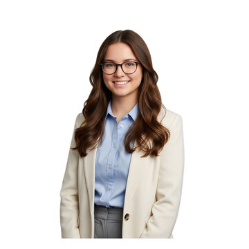young university student, office worker, intern, business woman wearing glasses isolated on a transparent background