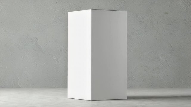 Minimalist Product Packaging Mockup Tall White Box Against Gray Concrete Texture Background in Studio Shot Ideal for Adobe Stock Photo Presentation