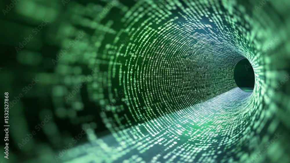 Aufkleber Through the Data Stream: Abstract image of digital tunnel, the data stream with binary code in shades of vibrant green symbolizing data flow in the digital age