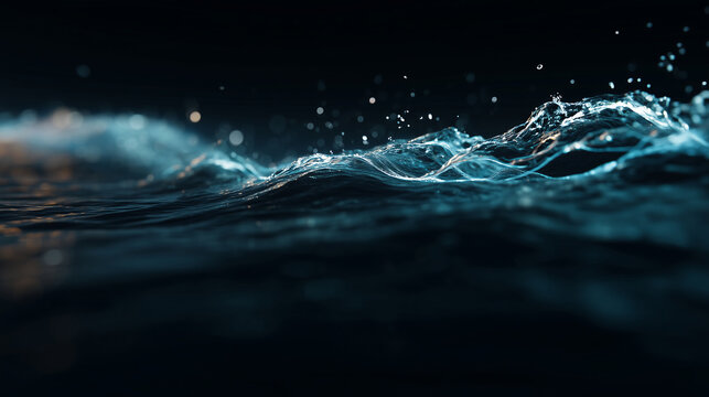 Dynamic blue water waves splashing in motion against a dark background