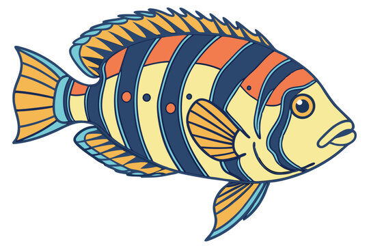 Harlequin tuskfish illustration on white background