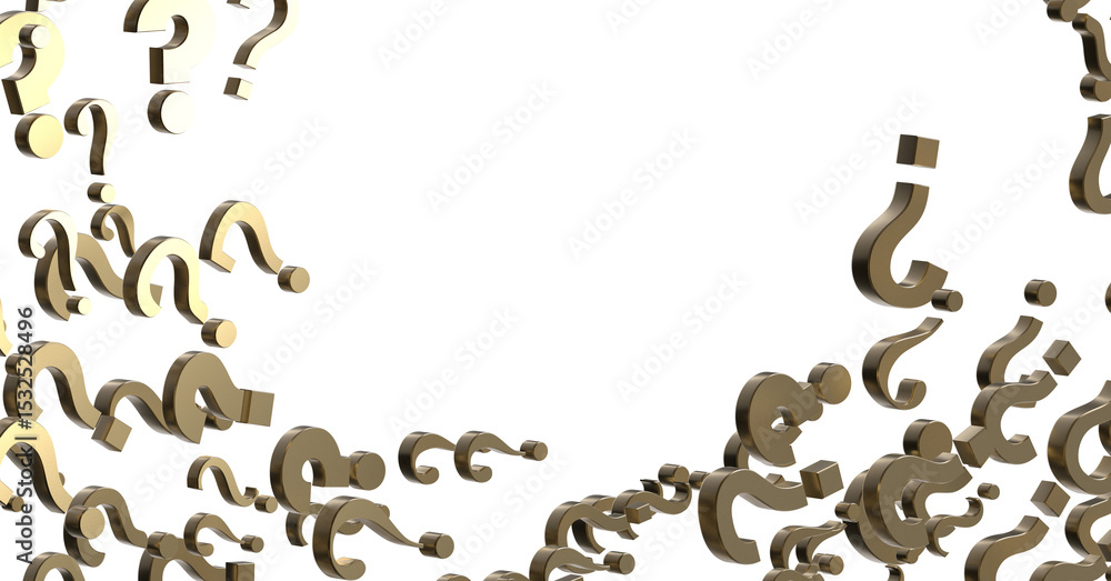 Poster Colored question marks background. 3D Rendering..
