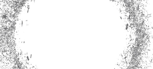 Sparkling silver glitter stars border on white. Perfect for holiday designs, invitations, and more.