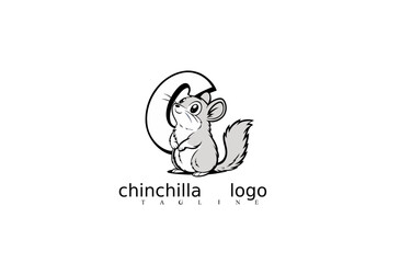 Clean Line Vector Logo Featuring White Chinchilla Mouse Icon for Elegant Branding Concepts. Great for Nature Identity Templates, Pet Logo Designs, and Wildlife Symbols on Adobe Stock.

