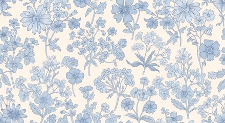 Blue floral pattern on cream background