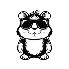 Cool Marmot in Sunglasses, Cute Woodchuck Character Silhouette on Isolated White