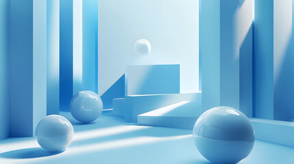 3d rendering of blue and white abstract geometric background. Scene for advertising, technology, showcase, banner, game, sport, cosmetic, business, metaverse. Sci-Fi Illustration. Product display