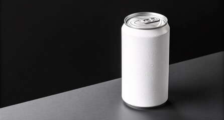 Blank White Soda Can Mockup on Dark Background Minimalist Aluminum Drink Packaging Design for Branding, Advertising, and Product Display