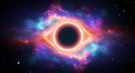 Fototapeta premium A black hole circle at the center of a beautiful nebula