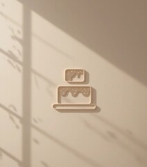 Soft matte neutral background with clean shadows, abstract cake icon linework, and micro-confetti dots.