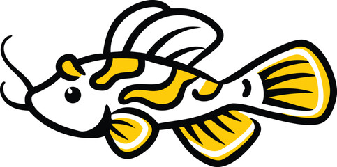 Vibrant mandarin dragonet fish illustration on white