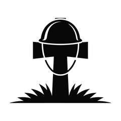 Fototapeta premium Military grave marker cross with helmet