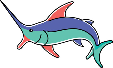 Striking marlin fish illustration on white background
