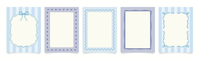 Minimalist vintage hand-drawn summer marine wavy frames