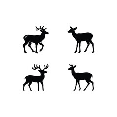Silhouette Set of Deer Isolated on White Background. Deer set collection vector.