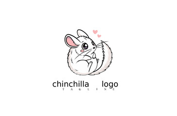 Chinchilla logo with cute design:A cute chinchilla, designed in a charming logo style, expressing love and affection, perfect for representing a company or brand, with gentle curves, fluffy features.