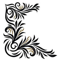Abstract Floral Ornament Black Flourishes, Swirls, Leaves & Decorative Elements