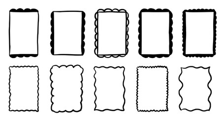 Scallop frame with line whimsical style. Wavy line decorative border frame black color. Scallop border wavy line. Vector illustration