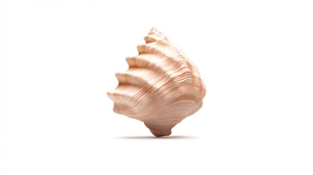 A beautifully detailed conch shell gracefully rotating against a clean white background