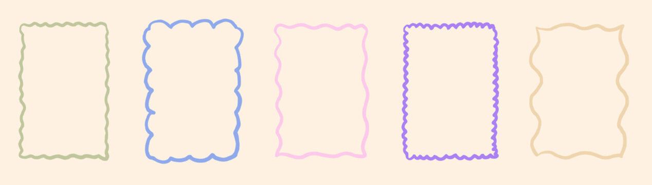 Scallop frame with line whimsical style. Wavy line decorative border frame pastel color. Scallop border wavy line. Vector illustration