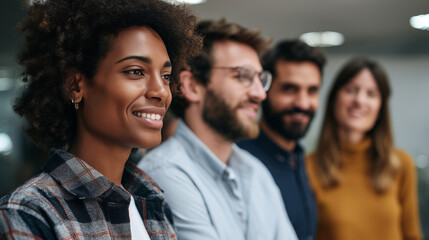 Group of diverse professionals engaging in collaborative teamwork in modern office setting