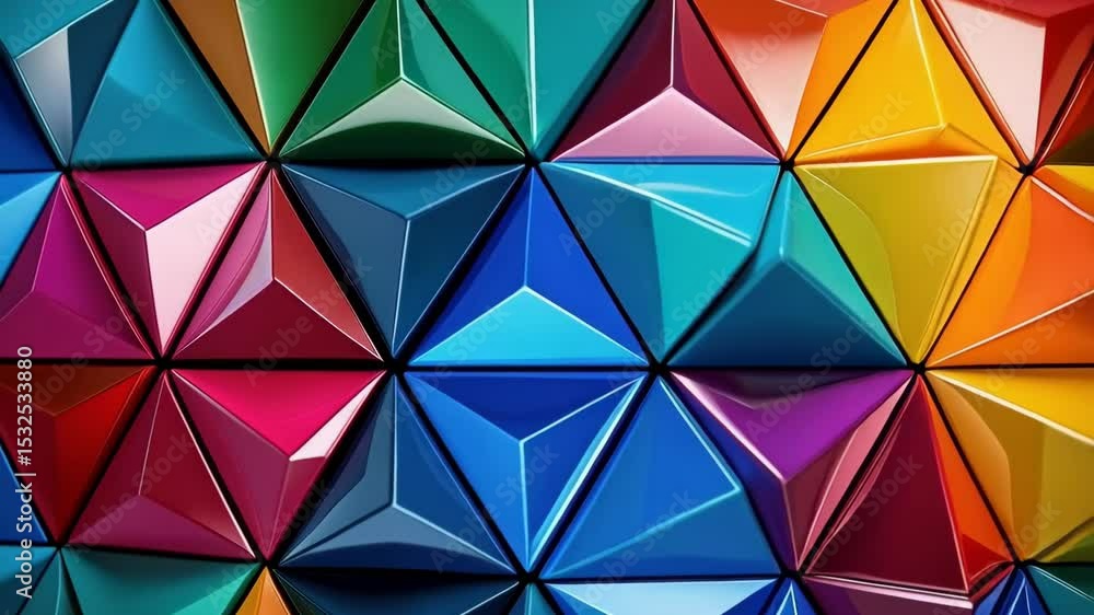 Aufkleber chromatic geometric mosaic of vibrant glossy triangles arranged in symmetrical patterns, a visually 