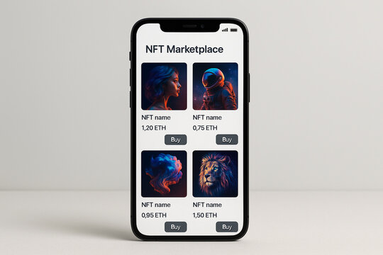 Smartphone Showing NFT Marketplace – Blockchain Art Platform