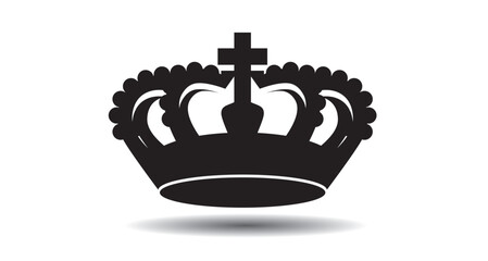 Black outline king crown icon on white background. Emblem and Royal symbols.