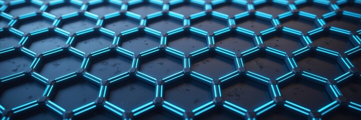 Abstract hexagon grid pattern with glowing blue lines