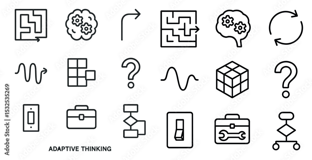 Fototapete problem solving line icons set – linear, outline, logic and puzzle graphics